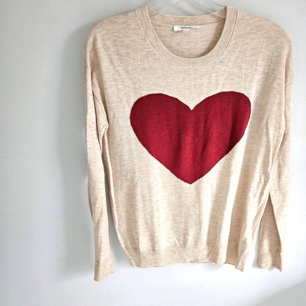 Splendid heart tan sweater Valentine